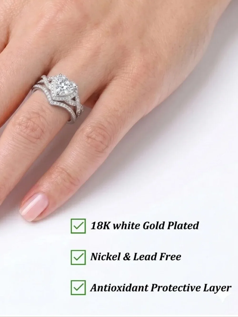Classic Silver Bridal Ring Set with White Center Stone